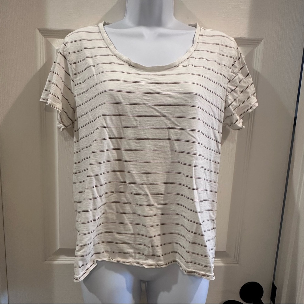 O’Neill Striped Cream and Brown Women's Top XL